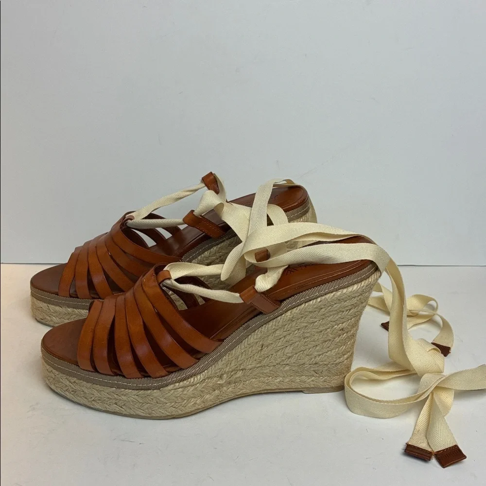 J.Crew Italian Leather Wedge Espadrilles Shoes Ballerina Straps 7 Vacation NWOB